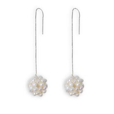 Ninemoo Women's White Pearl Hydrangea Threader Earrings