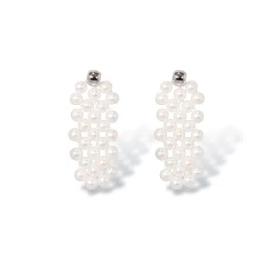 Ninemoo Women's White Pearl Weave Earrings