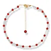 Ninemoo Women's White / Red Red Agate & Lute Pearl Necklace