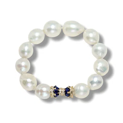 Ninemoo Women's White Royal Blue Iris Baroque Pearl Bracelet
