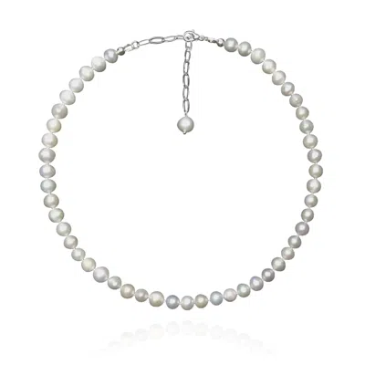 Ninemoo Women's White / Silver Classic Round Freshwater Pearl Necklace