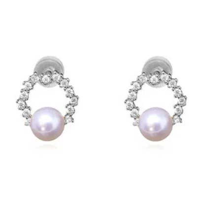 Ninemoo Women's White / Silver Glistening Wreath Pearl Earrings