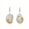 Ninemoo Women's White / Silver Gold Flecked Baroque Pearl Earrings
