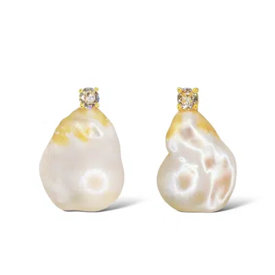 Ninemoo Women's White / Silver Gold Flecked Baroque Pearl Silver Earrings