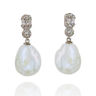 Ninemoo Women's White / Silver Shining Baroque Pearl Earrings