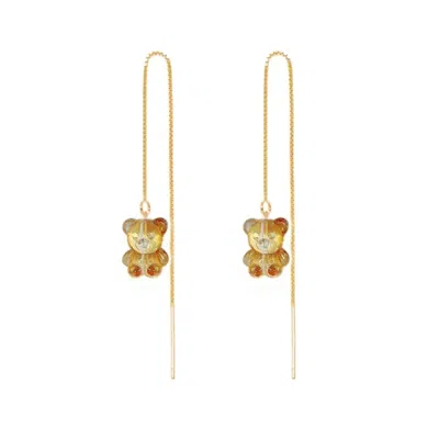Ninemoo Women's Yellow / Orange Crystal Bear Threader Earrings - Orange