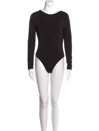 Pre-owned Ninety Percent Bateau Neckline Long Sleeve Bodysuit In Black