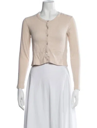 Pre-owned Ninety Percent Crew Neck Long Sleeve Button-up Top In Neutrals