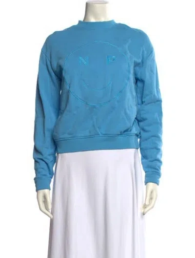 Pre-owned Ninety Percent Crew Neck Long Sleeve Sweatshirt In Blue