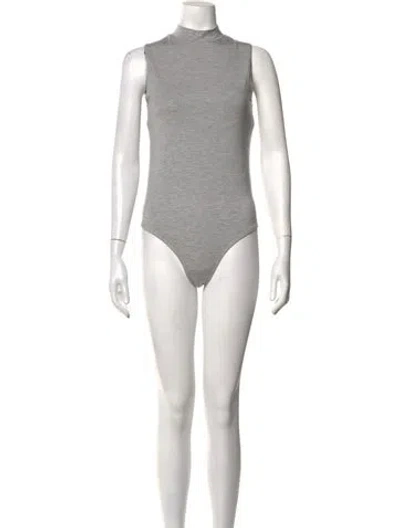 Pre-owned Ninety Percent Mock Neck Sleeveless Bodysuit In Grey