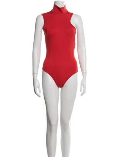 Pre-owned Ninety Percent Mock Neck Sleeveless Bodysuit In Red