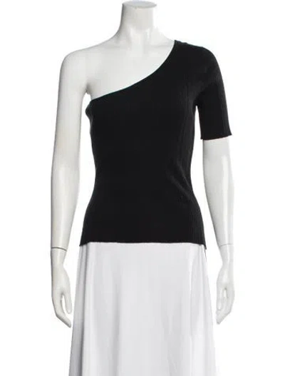 Pre-owned Ninety Percent One-shoulder Short Sleeve Top In Black