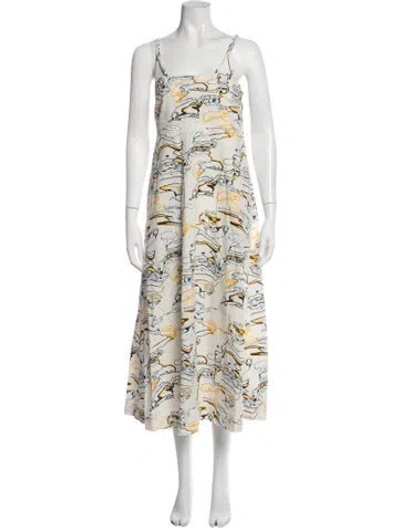 Pre-owned Ninety Percent Printed Midi Length Dress In White