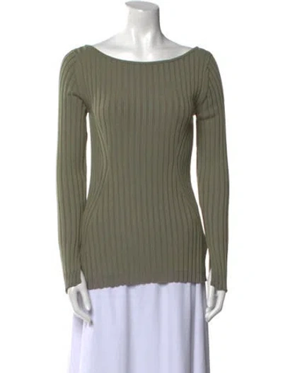 Pre-owned Ninety Percent Scoop Neck Long Sleeve Top In Green