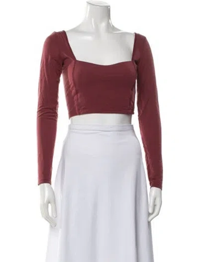 Pre-owned Ninety Percent Square Neckline Long Sleeve Crop Top In Red