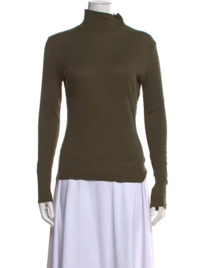 Pre-owned Ninety Percent Turtleneck Long Sleeve Top In Green