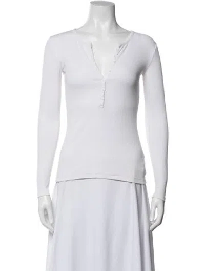 Pre-owned Ninety Percent V-neck Long Sleeve Top In White