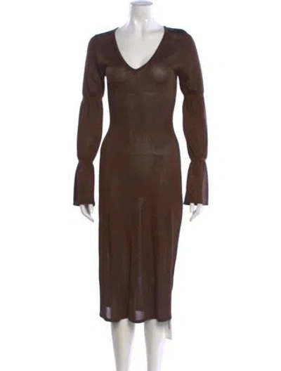 Pre-owned Ninety Percent V-neck Midi Length Dress In Brown