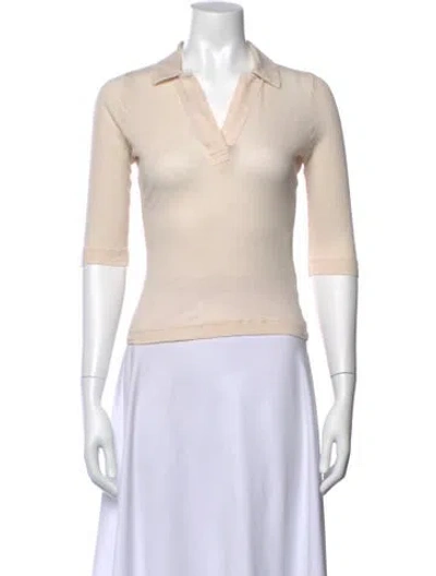 Pre-owned Ninety Percent V-neck Three-quarter Sleeve Polo In Neutrals