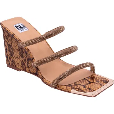 Ninety Union Angel Snake Embossed Wedge Heel Sandal In Brown