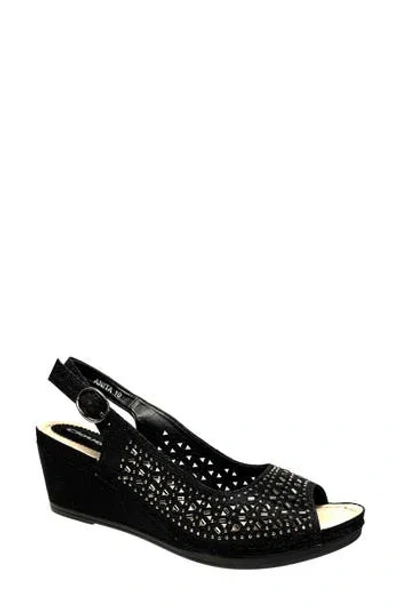 Ninety Union Anita Crystal Embellished Slingback Wedge Sandal In Black