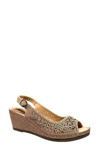 Ninety Union Anita Crystal Embellished Slingback Wedge Sandal In Champagne
