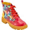 Ninety Union Freeway Lug Sole Combat Boot In Red Multi