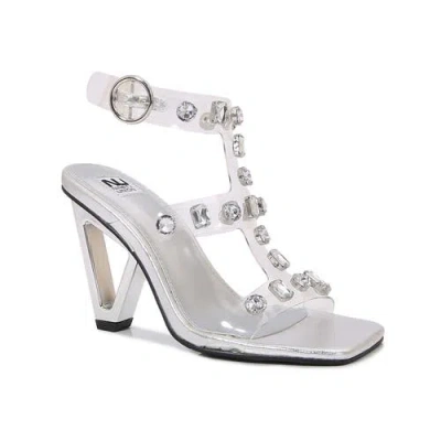 Ninety Union Jewel Clear Straps Geometric Heel Sandal In Silver