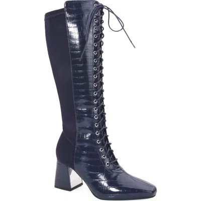 Ninety Union Lark Croc Embossed Faux Leather Knee High Boot In Blue