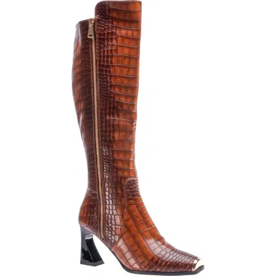 Ninety Union London Croc Embossed Knee High Boot