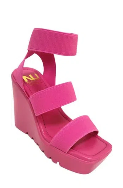 Ninety Union Paige Elastic Strap Wedge Sandal In Fuchsia