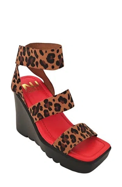 Ninety Union Paige Elastic Strap Wedge Sandal In Leopard