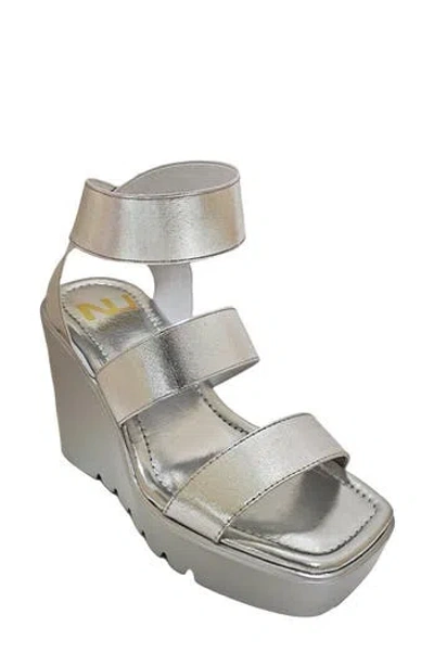 Ninety Union Paige Elastic Strap Wedge Sandal In Silver