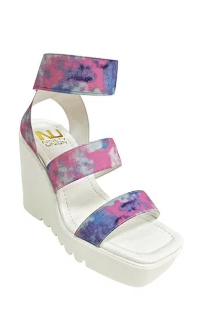Ninety Union Paige Elastic Strap Wedge Sandal In White Multi