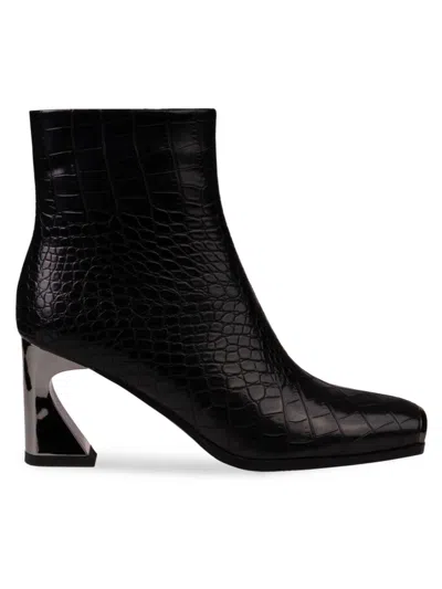 Ninety Union Women's Lima Flare Heel Croc-embossed Ankle Boots In Black