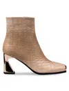 Ninety Union Women's Lima Flare Heel Croc-embossed Ankle Boots In Bone