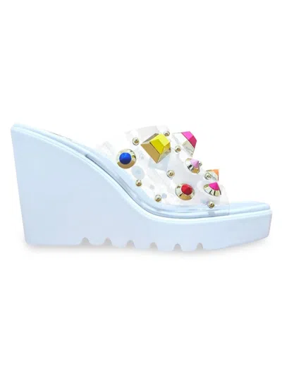 Ninety Union Women's Palm Beach Stone Studded Wedge Sandals In White