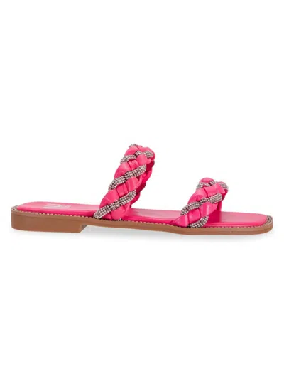 Ninety Union Women's Rhinestone Studded Flat Sandals In Fuchsia