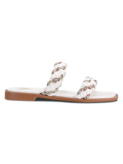 Ninety Union Women's Rhinestone Studded Flat Sandals In White