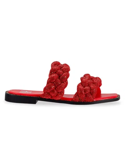 Ninety Union Women's Sunrise Rhinestone Braided Flat Sandals In Red