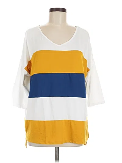 Ninexis 3/4 Sleeve Top Yellow Color Block Pattern V-neck Tops