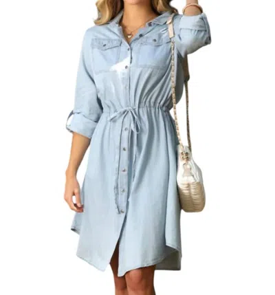 Ninexis Button Up Denim Chambray Dress In Light Wash