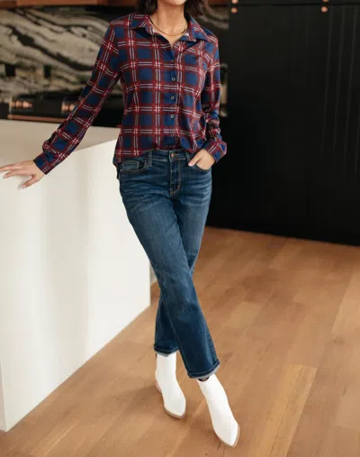 Ninexis Grid Girl Button Down Shirt In Red/navy Plaid In Multi