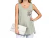 Ninexis Sleeveless Top With Print Pocket In Dusty Sage In Gray