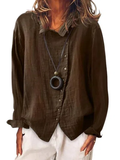 Ninexis Long Sleeve Button Down Blouse In Brown