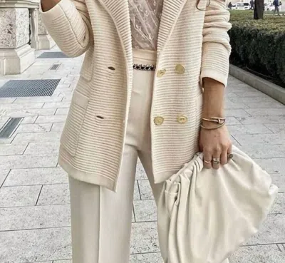 Ninexis Moira Ribbed Knit Cardigan Blazer In White