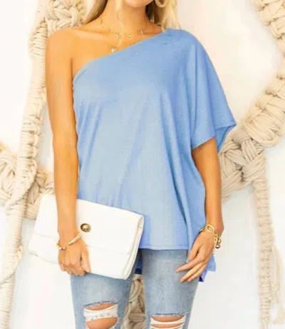 Ninexis One Shoulder Draped Top In Light Blue