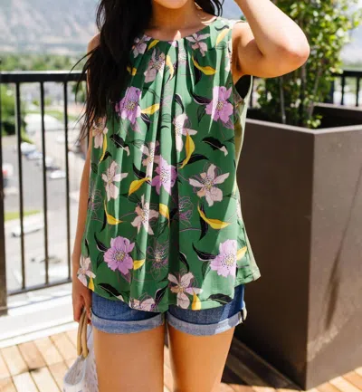 Ninexis Orchids Pleated Sleeves Blouse In Green Orchid In Multi