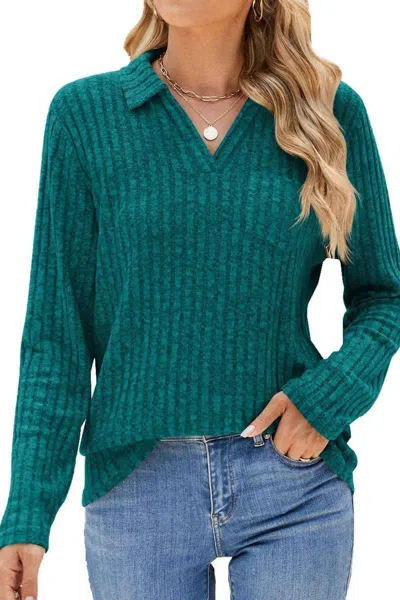 Ninexis Ribbed Knit Polo In Peacockblue In Green
