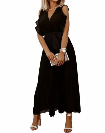 Ninexis Ruffle Sleeve Pleated Dress In Black